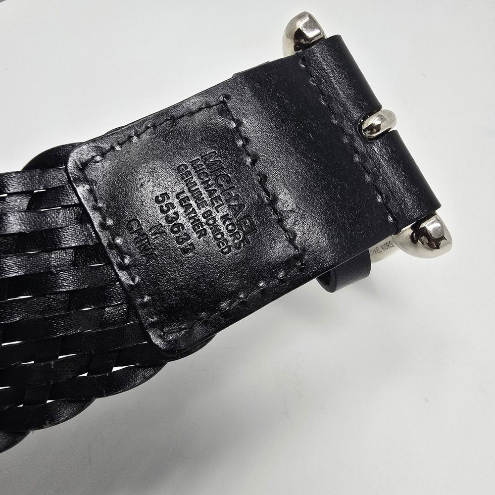 Michael Kors Black Woven Braided Leather Belt Silver Buckle 553633 Medium READ - Picture 10 of 14